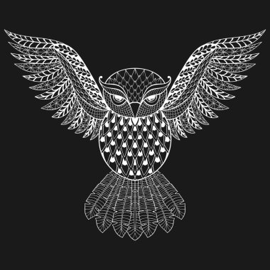 Zentangle vektör yetişkin anti stres boyama sayfaları için beyaz baykuş.