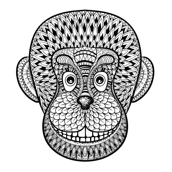Coloriages avec tête de Singe, Gorille, illustration en zentangle — Image vectorielle