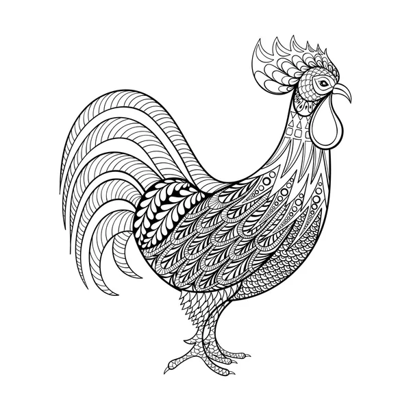 Gallo, Pollo, granjero doméstico Pájaro para colorear páginas, zenta — Vector de stock