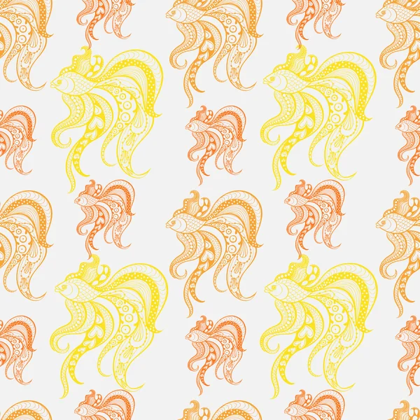 Zentangle vector Gold Fishes in boho, hipster style. Ornamental — Stockvector