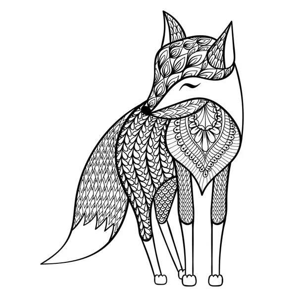 Zentangle vector happy Fox for adult anti stress coloring pages. — Stock Vector