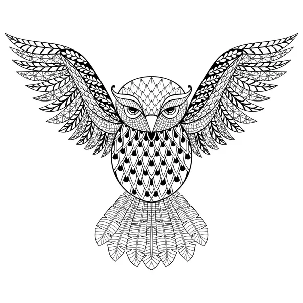 Zentangle vector Owl for adult anti stress coloring pages. Ornam — 图库矢量图片