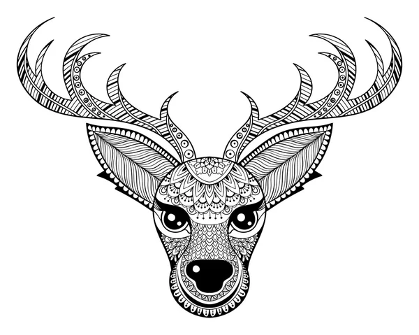 Zentangle vector Reindeer for adult anti stress coloring pages. — Stock vektor