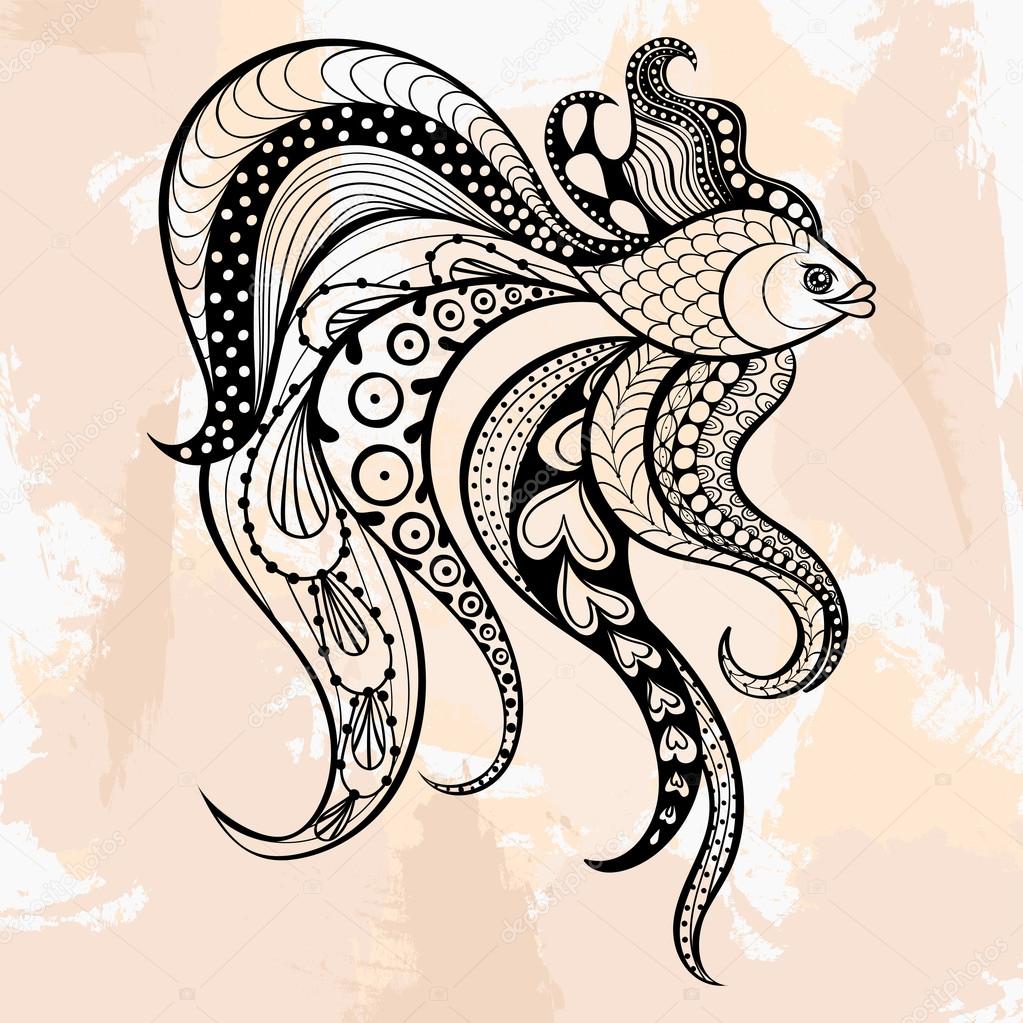 Zentangle vector Gold Fish para tatuagem em estilo hipster. Ornamento