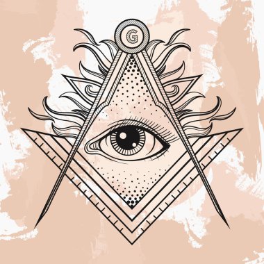 Masonic square and compass symbol with All seeing eye , Freemaso