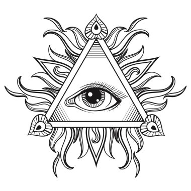 Vector All seeing eye pyramid symbol in tattoo engraving design. clipart