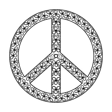 Zentangle black Peace Symbol , tattoo design in Hippie doodle st