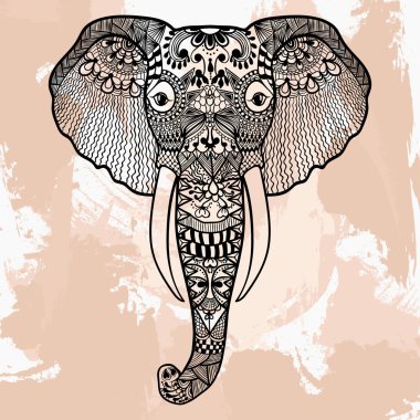 Zentangle head of Elephant, tattoo design in doodle style. Ornam