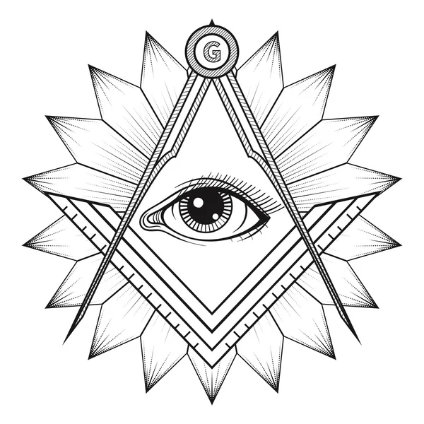 Masonic square and compass symbol, Freemason sacred society embl — Stock vektor
