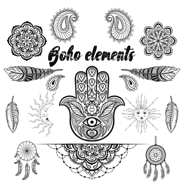 Vector bohemian ornamental elements, makhenda,  hand drawn boho — Διανυσματικό Αρχείο