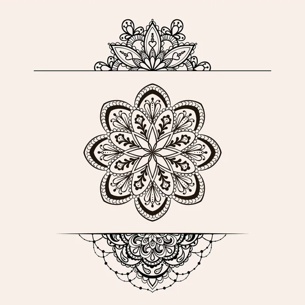 Vector henna ethnic mandala set, boho femine lace tattoo design — Stock Vector