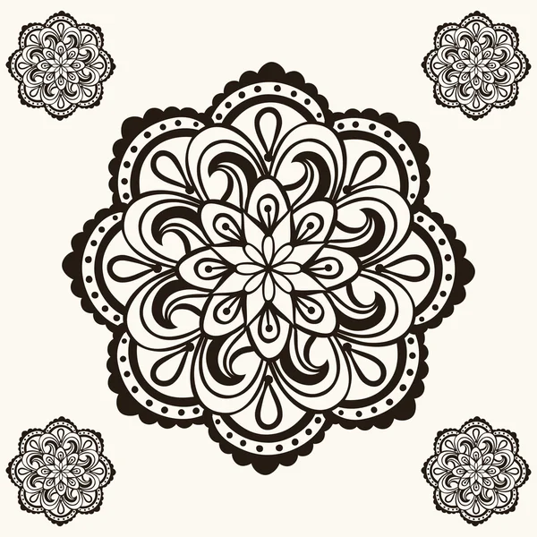 Vector henna mandalas, boho tattoo design in doodle style. Ornam — Stok Vektör
