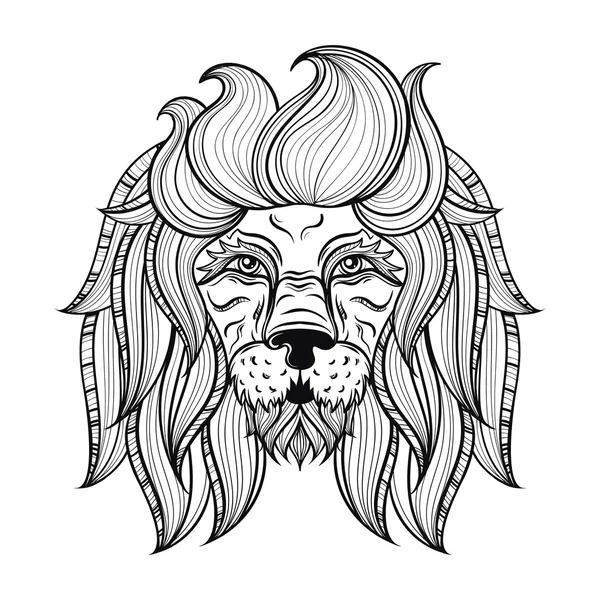 Vector ornamental Lion, ethnic patterned head. Hand drawn bohemi — Wektor stockowy