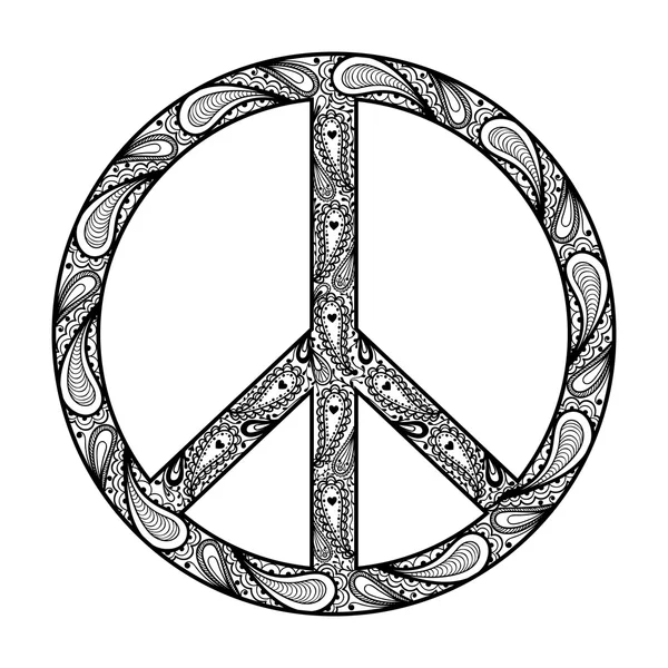 Peace Sign, Zentangle black symbol, tattoo design in Hippie dood — Stock Vector