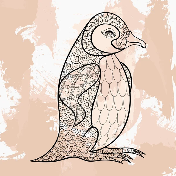 Zentangle vecteur noir roi pingouin, conception de tatouage. Ornement t — Image vectorielle
