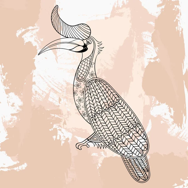 Zentangle vecteur Hornbill, conception de tatouage dans le style doodle. Nom usuel — Image vectorielle