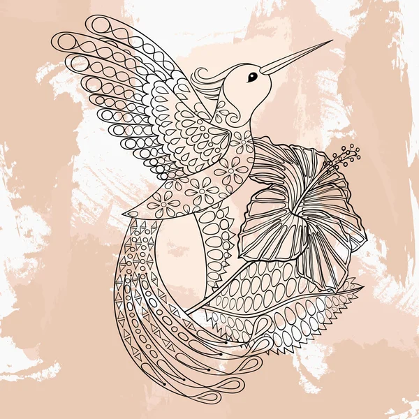 Zentangle vector Hummingbird în hibiskus, design de tatuaje în doodl — Vector de stoc