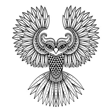 Vector ornamental Owl, ethnic zentangled mascot, amulet, mask of clipart