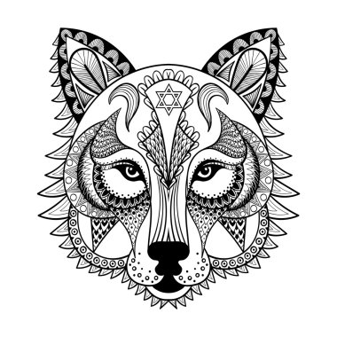 Vektör süs kurt, etnik zentangled maskotu, muska, maske o