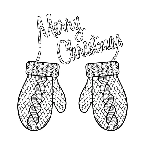 Весела різдвяна листівка з візерунковими побажаннями та в'язаними рукавицями — стоковий вектор