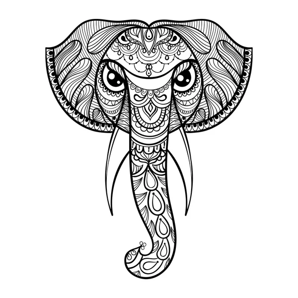 Tête ornementale vectorielle d'éléphant, mascotte ethnique zentangée, am — Image vectorielle