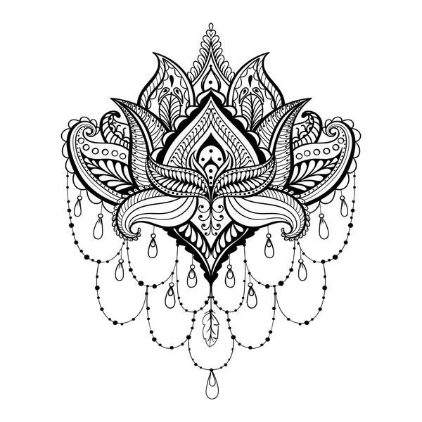 Loto ornamental vectorial, tatuaje de henna enredado étnico, patrón — Vector de stock