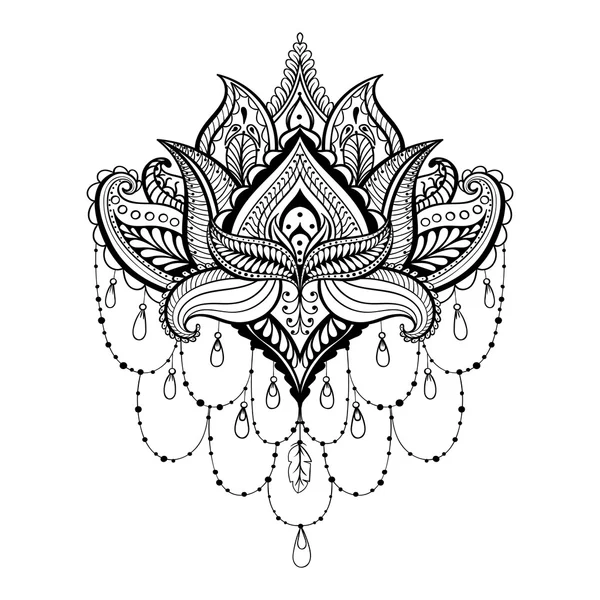 Vector ornamental Lotus, etnia zentangled henna tatuagem, padrão Vetores De Stock Royalty-Free