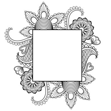 Hand drawn artistically ethnic ornamental patterned floral frame clipart
