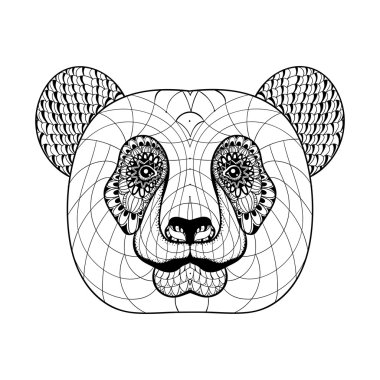 Hand drawn artistically ethnic ornamental patterned Panda's head