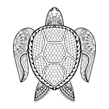 Hand drawn sea Turtle for adult coloring pages in doodle, zentan