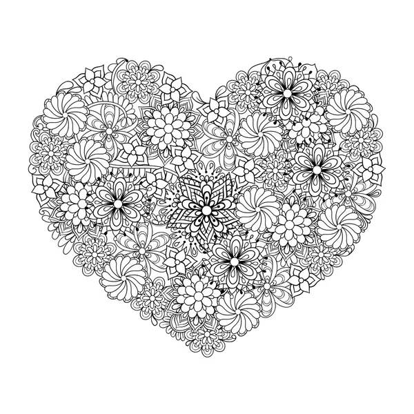 Hand drawn artistic ethnic ornamental patterned Big heart in doo — 스톡 벡터