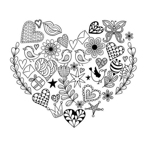 Hand gezeichnet künstlerisch ethnisch ornamental gemustertes Herz mit r — Stockvektor