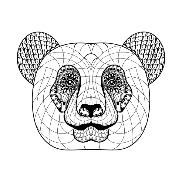 Hand drawn artistically ethnic ornamental patterned Panda's head — Stockový vektor