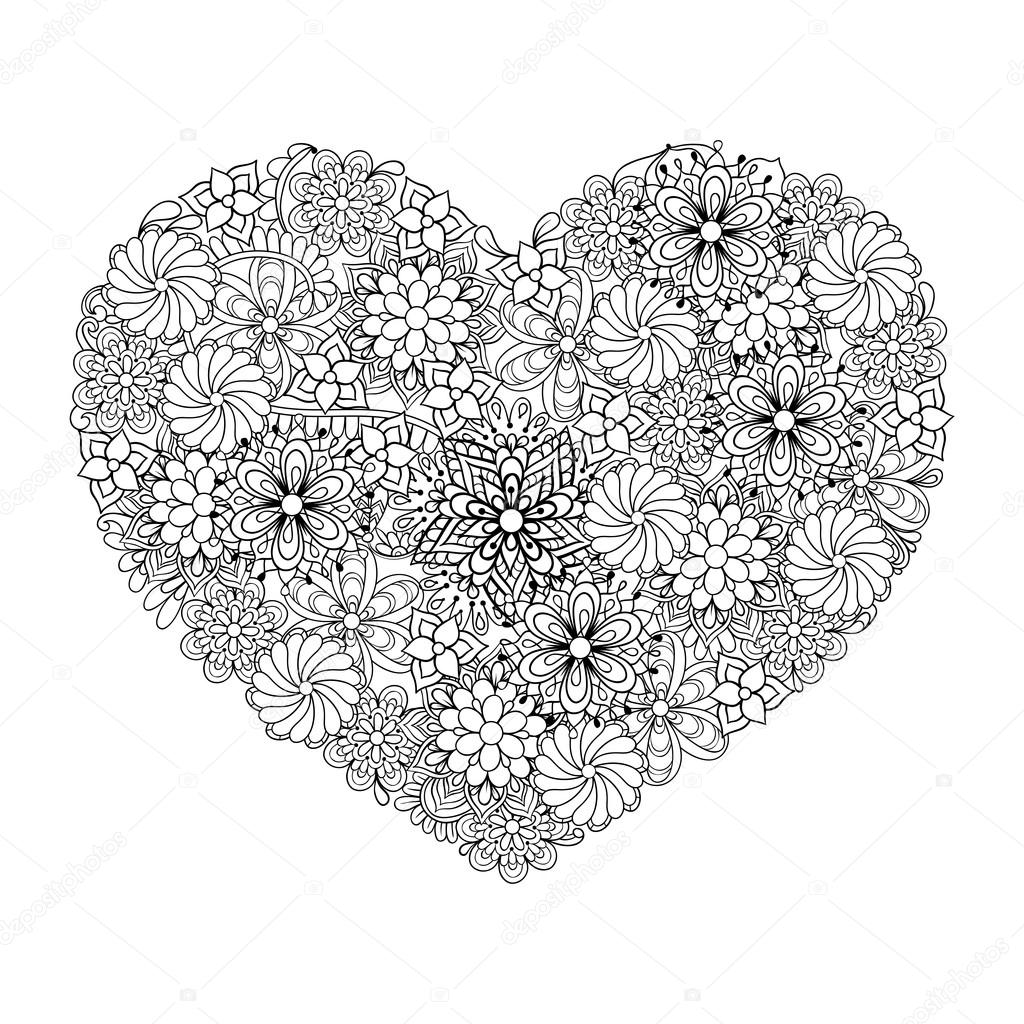 Hand drawn artistic ethnic ornamental patterned Big heart in doo