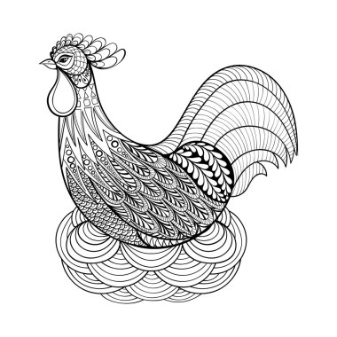 Hand drawing Chicken in nest for adult anti stress coloring page