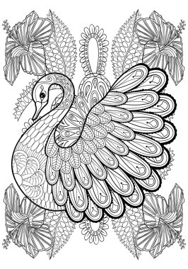 Hand drawing artistic Swan in flowers for adult coloring pages A clipart