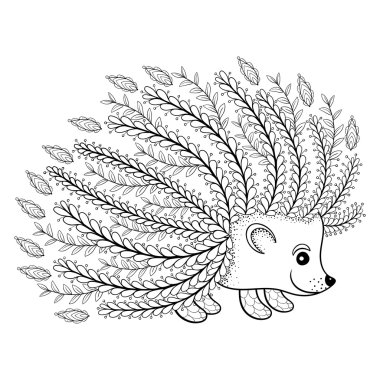 Hand drawn artistic Hedgehog for adult coloring page in doodle,  clipart