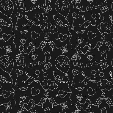 Hand drawn love seamless patternfor St. Valentine'a day, for bla