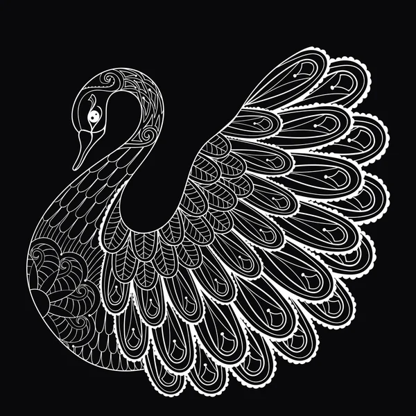 Hand drawing artistic white Swan for adult coloring pages in doo — Stok Vektör