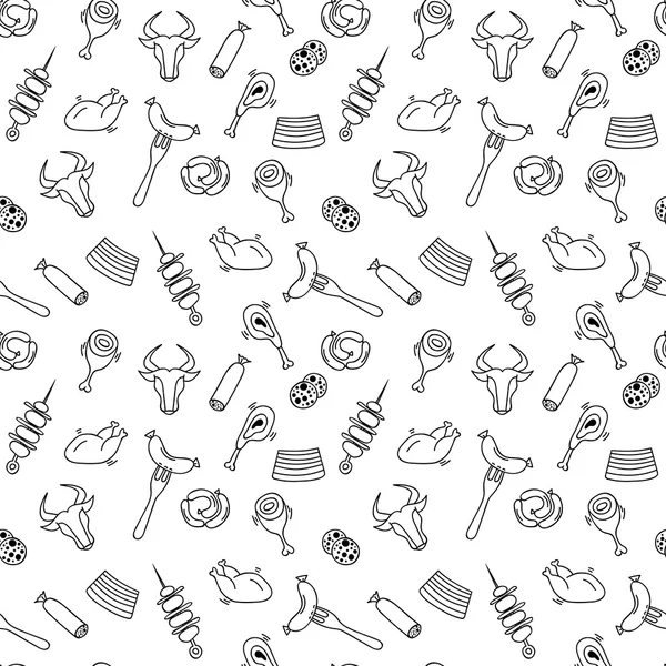 Hand drawn artistic meat seamless pattern for adult coloring pag — Stock Vector