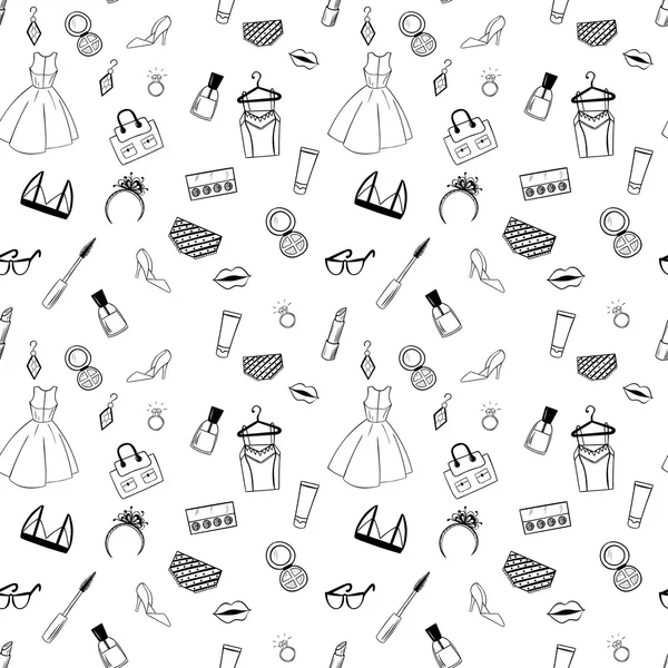 Hand drawn Fashion seamless pattern for adult coloring pages in — Stockvector