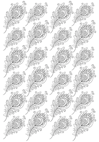 Hand drawn feathers of Peacock for adult coloring page A4 size i — Stock Vector