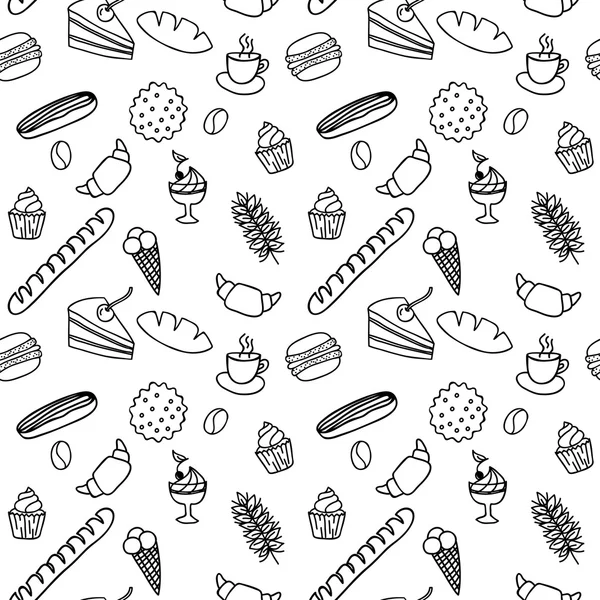 Hand drawn seamless pattern  for adult coloring pages with bread — Stok Vektör