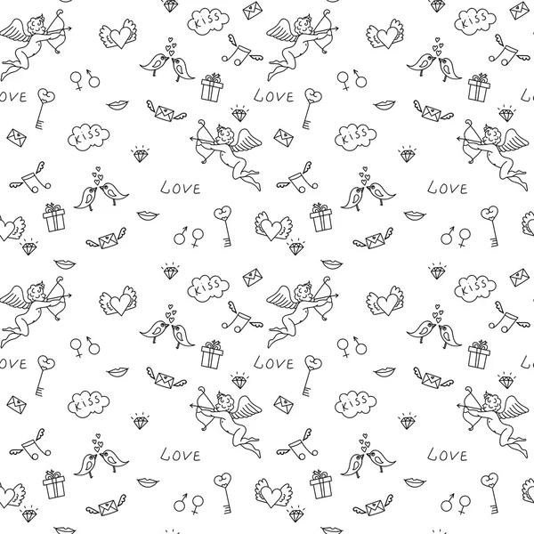 Love seamless pattern for St. Valentine's Day, for adult colorin — Stock Vector