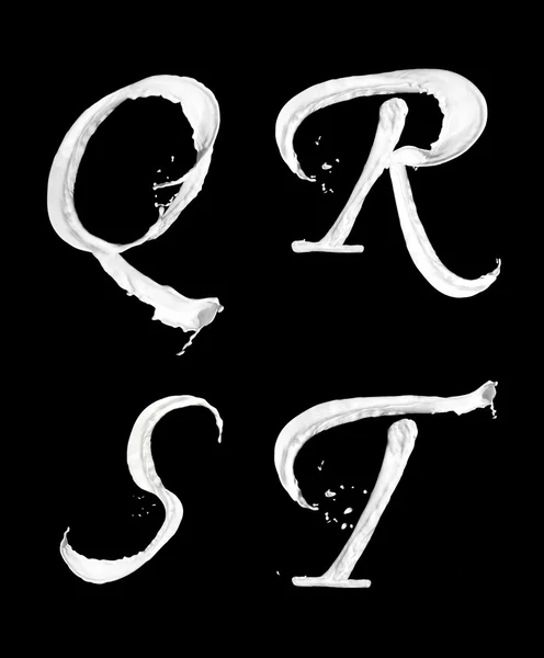 Lettere da spruzzi di latte Q R S T — Foto Stock