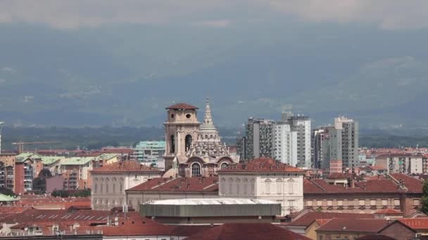 Torino Italia Cupola Torino Vista Dalla Collina Una Giornata Nebbiosa — Video Stock