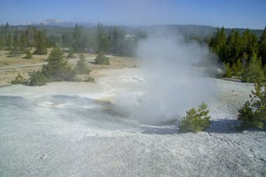 Yellowstone 'un jeotermal alanları birkaç gayzer havzasını içerir. Batı başparmağı Yellowstone Gölü kıyısında.