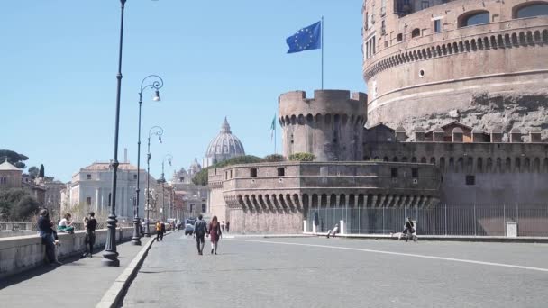 Řím Itálie Hrad Sant Angelo Během Velikonoc Dubnu2021 Prázdný Most — Stock video