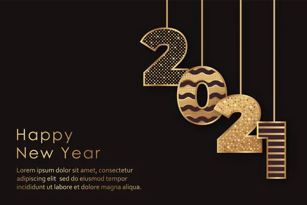 Ευτυχισμένο Νέο Έτος Πρότυπο Ευχετήρια Κάρτα Χρυσό Λαμπερό 2021 Αριθμό — Διανυσματικό Αρχείο