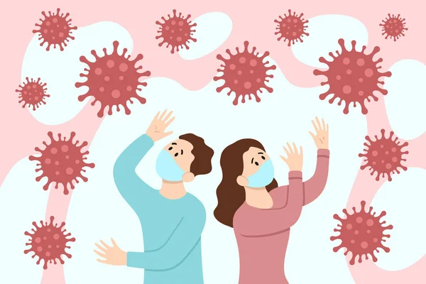 Maszkos Emberek Koronavírussal Harcolnak Coronavirus Vektor Illusztráció — Stock Vector